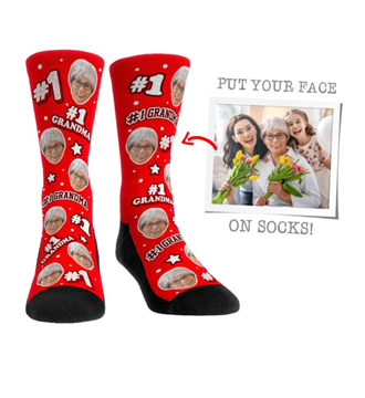 Number One Grandma Custom Photo Socks Bow Socks