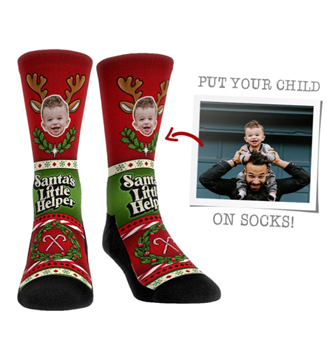 Santas Little Helper Custom Photo Socks Christmas Socks